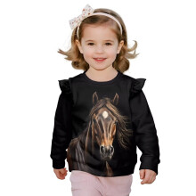 Piger Pullover Sweatshirt med flæser, langærmet rund hals, Western Horse Sweatshirt, Oversized Sweatshirts, Blød, Letvægts Sweaterbluse,