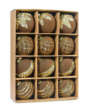 Christmas Ball Ornaments Brown Flocked 12pcs