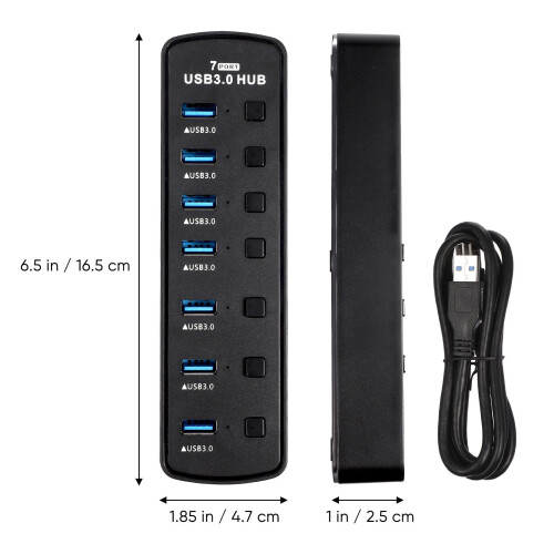 High Speed 7 Port USB Hub Black with Overload Protection and LED Indicator 1