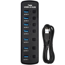High Speed 7 Port USB Hub Black with Overload Protection and LED Indicator
