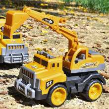 Large Construction Truck Toys for Kids: Excavator & Bulldozer Set, Movable Arm, Friction Drive, Sand Play, Ages 3+, Yellow – Compatible with LEGO