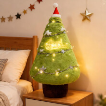 Sapin de Noël LED de 35 cm avec lumières - Décoration de table à piles, mini sapin en flanelle douce pour la maison ou le bureau, cadeau