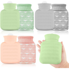 3pcs Mini Hot/Cold Compress Bottles, 320ml Silicone, Microwave-Safe, with Cover, Travel Gift (Gray/Pink/Green/Heart Print)