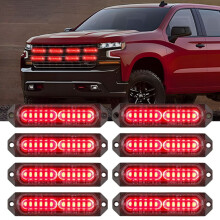 8PCS LED Strobe Lights, 12LED Red Emergency Beacon, 12V/24V, Surface Mount, Ultra-Slim, Sync Capable, Compatible with Cars, Trucks, SUVs