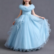 Girls Sleeveless Round Neck Tutu Dress Solid Color Sheer Mesh for Evening Party Formal