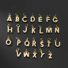 925 Sterling Silver Initial Letter Alphabet A-Z CZ Dangle Charm A2500-Gold-A - 1 piece