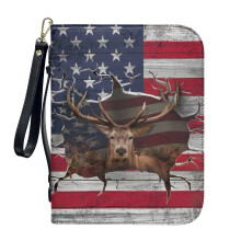 3D American Flag Moose PU Leather Bible Case for Women & Men – XL, Detachable Wristlet Strap, Compatible with Standard Bibles
