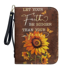 Butterfly Sunflower PU Leather Bible Cover for Women & Men – Multifunctional, Detachable Wristlet Strap, Compatible with Standard Bibles