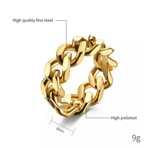 Cuban Link Spinner Ring Stainless Steel Unisex Silver D-6 1