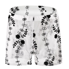 Men's Lace Boxer Briefs Low-Rise Pouch Trunks White 2XL