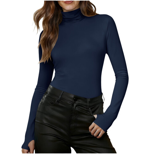 Women's Turtleneck Top Long Sleeve Slim Fit Stretchy 1