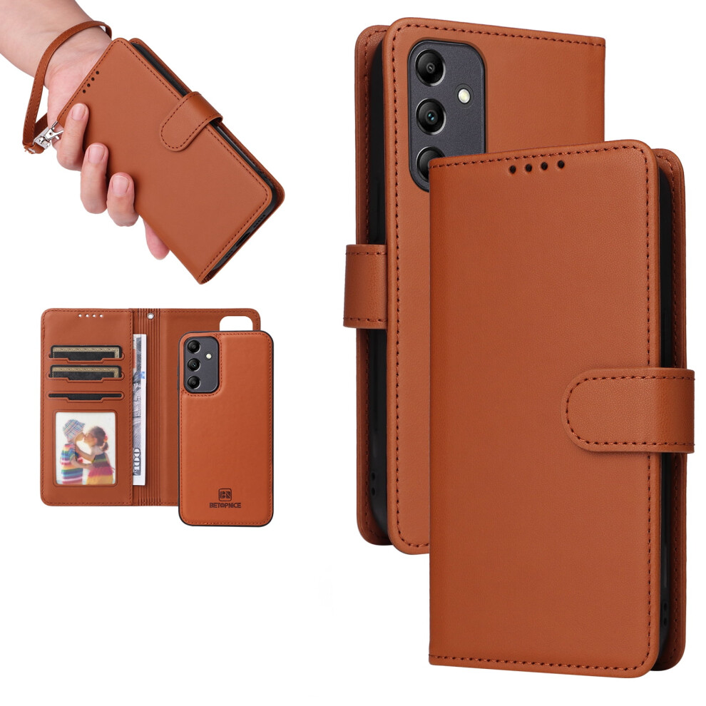 Detachable 2-In-1 Wallet Case For Samsung Galaxy A25 5G Â Magnetic Leather, Shockproof Rubber, Mag-Safe, Wrist Strap, Brown 9377112615738