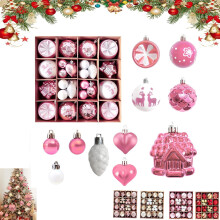 40PC Hot Pink Christmas Ornaments Set – Various Shapes, Compatible with Xmas Tree Decor