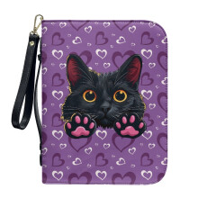 Black Cat Heart Print Leather Bible Cover for Women & Men – Durable Handle, Church Bag, Scripture Gift, 2XL, Compatible with Standard Bibles