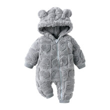 Baby Plush Long Sleeve Polar Fleece Jumpsuit With Bear Ears Baby Fleece Hooded Jumpsuit Infant Winter Outfit Gray 12 Months
