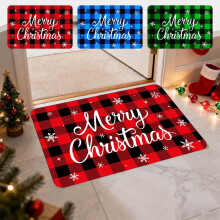 Plaid Snowflake Christmas Rug – Festive Holiday Doormat for Living Room, Bedroom, Kitchen, Bath (23.6x15.7in, Green)