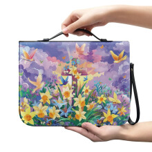 Cross White Dove Lily PU Leather Bible Cover for Women & Men, Lightweight Tote with Detachable Wristlet Strap – 2XL, Compatible with Standard Bibles
