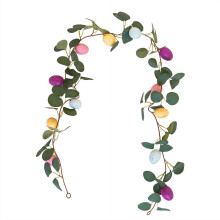 Guirlande d'œufs de Pâques de 1,7 m avec feuilles d'eucalyptus artificielles – Décoration printanière colorée pour cheminée, porte, mur,