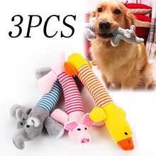 Valp Tugga Pirrande Plysch Ljud Gris Elefant Anka För Hund Ljudleksaker - 3-pack