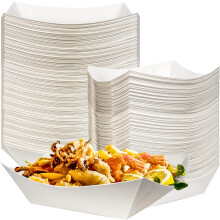 Paquete de 100 bandejas de papel kraft de 900 g, impermeables y resistentes, desechables para papas fritas, hamburguesas, tacos y palomitas de maíz