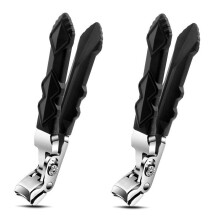 Silver Wide-Jaw Nail Clippers for Seniors, Stainless Steel Ergonomic Toe Clippers with Bevelled Head & Non-Slip Long Handle – 2PC