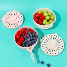 Bol lave-fruits 2 en 1 avec couvercle et poignée pliable, panier égouttoir à légumes et récipient de conservation des aliments – Compatible