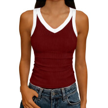 Women's V-Neck Sleeveless Tank Top Casual Summer Style Ribbed Texture Breathable and Stretchy