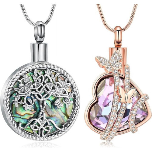 Ensemble collier et collier urne en forme de cœur papillon avec pierre de naissance et