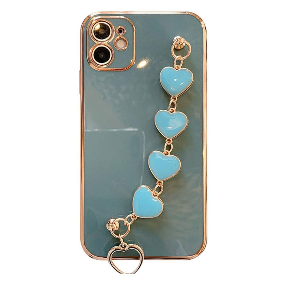 Gold Electroplated Tpu Phone Case With Hearts Chain, Compatible With Iphone 14 Plus Â Scratch-Resistant & Shockproof Grey Gold,Grey 9027700616967