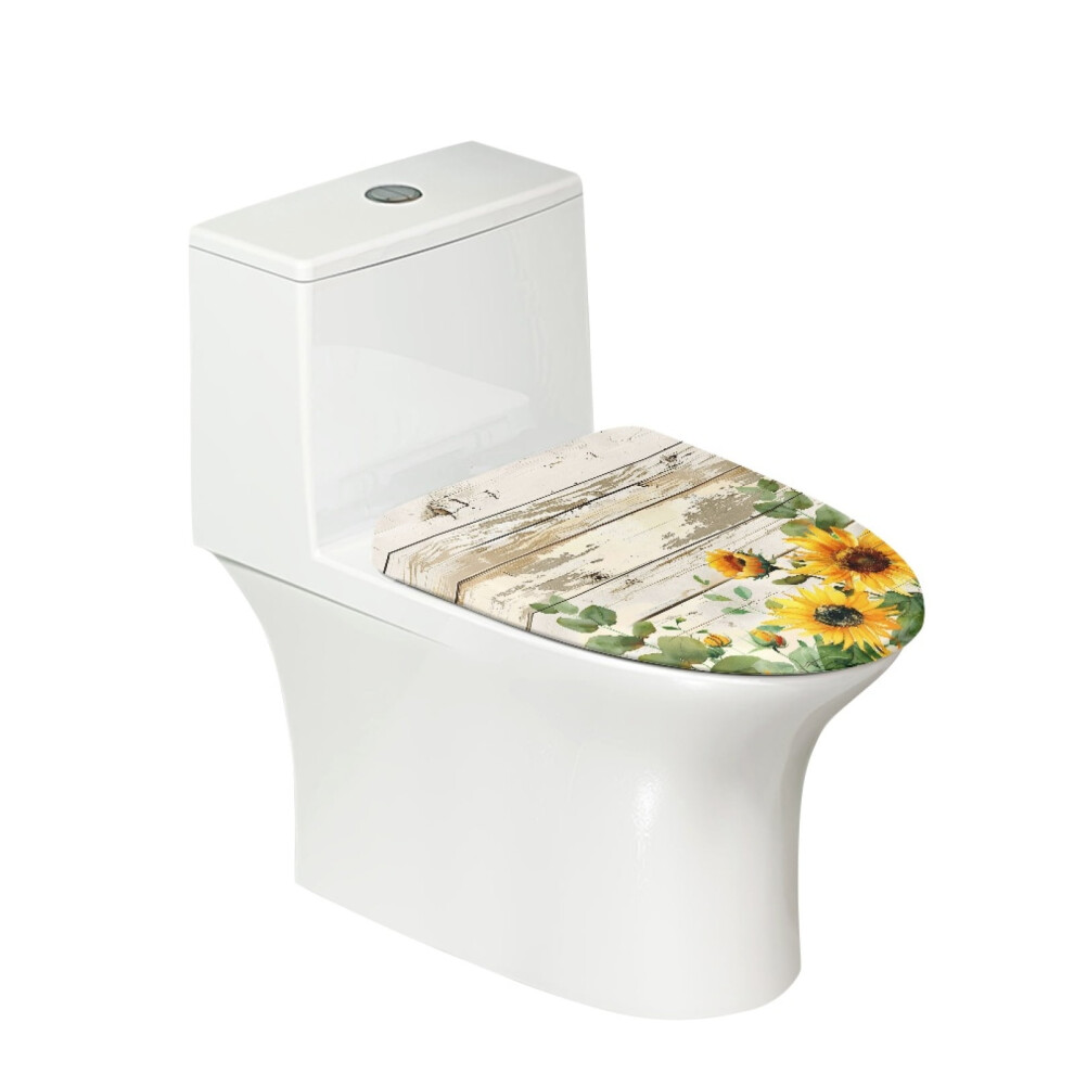 Washable Toilet Lid Cover With Elastic Edges, Sunflower Green Wood Grain, Fits Round & Oval Toilets, Compatible With Standard Toilets 9027700616745