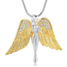 Angel Wing Urn Necklace for Ashes Cremation Jewelry Stainless Steel Memorial Necklaces with Angel Lady Charm Locket Memorial Ash Pendant