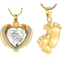 2-Pack Cremation Jewelry Pendants: Crystal Heart, Butterfly, Cross, Footprint – Mini Ash Urn Necklaces