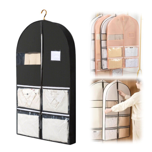 Space-Saving Hanging Garment Bag with Self-Compression Zipper, Compatible with Down Coats