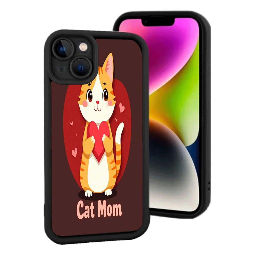 Lightweight Compatible With Iphone 15 Phone Case - Cheerful Cartoon Cat With Heart Design Surrounded By Hearts Perfect For Cat Moms Pink 9152228725874