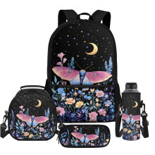 Moon Butterfly Backpack Set for Kids (4pcs): Backpack, Lunch Box, Pencil Pouch & Water Bottle Bag – Compatible with School Use