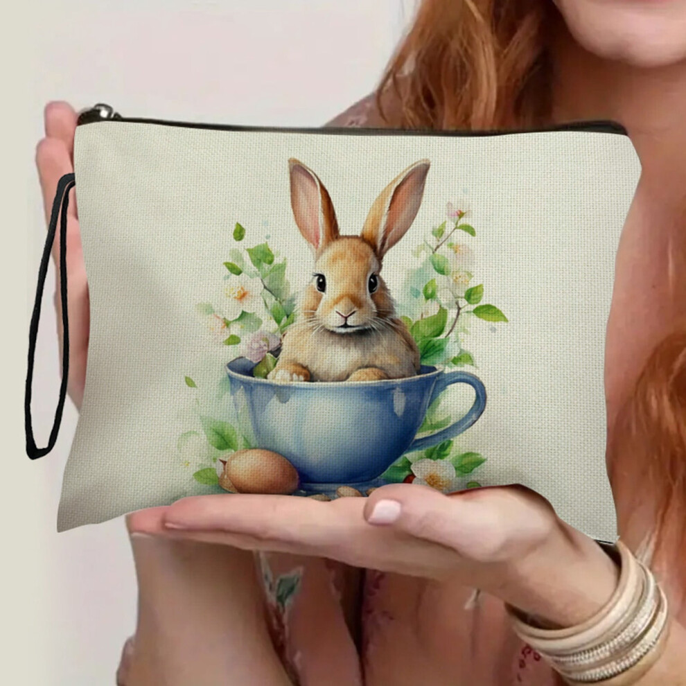 Easter Bunny Makeup Bag Travel Cosmetic Organizer Portable Storage Pouch Foldable Toiletry Bag for Women Girls Accessories Easter Gifts Decorations