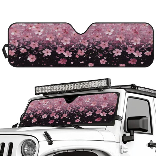 Foldable Pink Cherry Blossom Windshield Sun Shade UV 1