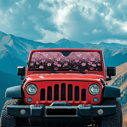 Foldable Pink Cherry Blossom Windshield Sun Shade UV 2