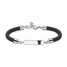 Pulseira urna para cinzas em aço inoxidável com formato de cubo e cordão ajustável.