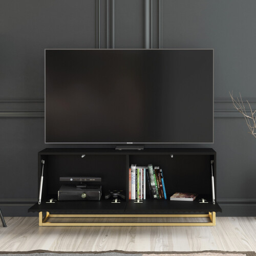 TV Unit Ripple 100cm - Black with Fluted Doors 1