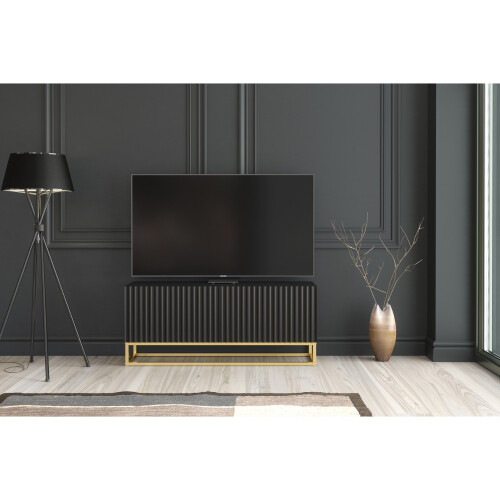 TV Unit Ripple 100cm - Black with Fluted Doors 2