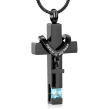 Personalized Cross Urn Necklace for Ashes – Birthstone Cremation Jewelry for Women, Keepsake Memorial Pendant Compatible with ashes of loved ones