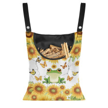 Frog & Sunflower Clothespin Storage Bag with Snap Buttons, Elastic Hanging Organizer for Outdoor Line – Compatible with Standard Clothespins