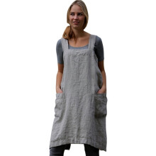 Aprán Tras Cearnógach Pinafore Cadáis Línéadaigh do Mhná, Gúna Boihéamach Pinafore, Obair Ghairdín