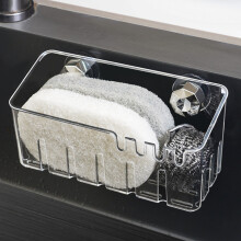 Over-Sink Sponge Holder Caddy with M-Shaped Hooks, Stainless Steel Double Sink Organizer, Hanging Basket for Brushes & Sink Stoppers – Compatible