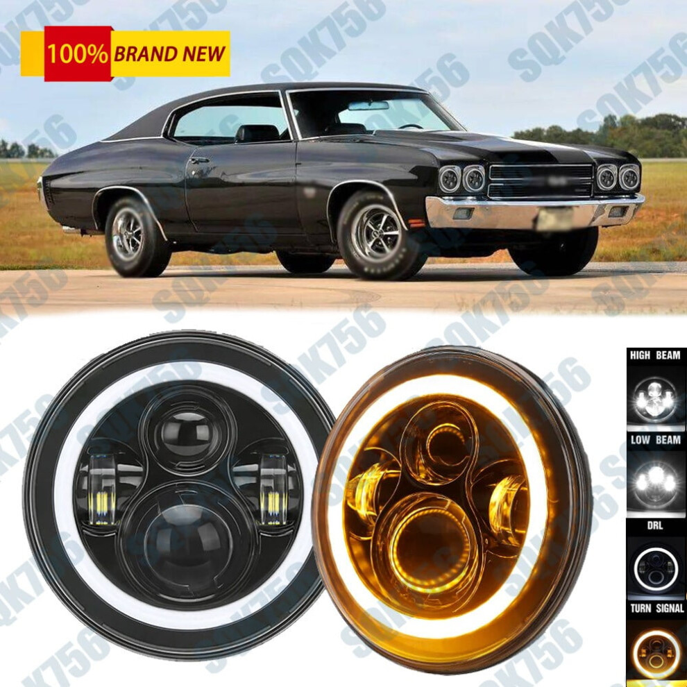 Pair Halo For Chevy Chevelle 1971 1972 1973 7Inch Led Headlights Hi/Lo Beam Drl 9170372316427