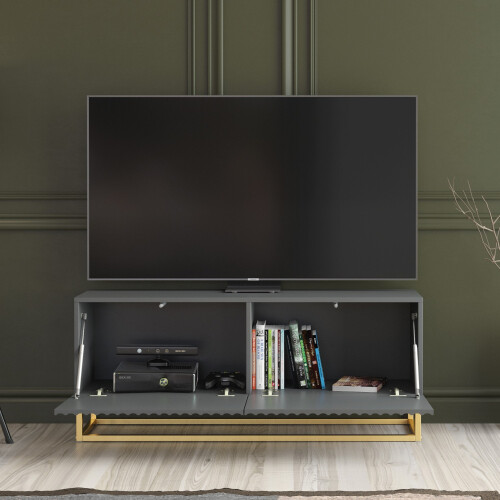 TV Unit Ripple 100cm - Dark Grey with Fluted Doors 1