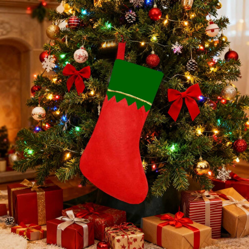 Christmas Stocking Red Green Gold Trim Felt 6PC 1