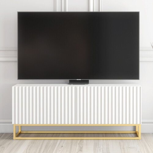 TV Unit Ripple 100cm - White with Fluted Doors