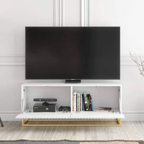 TV Unit Ripple 100cm - White with Fluted Doors 1